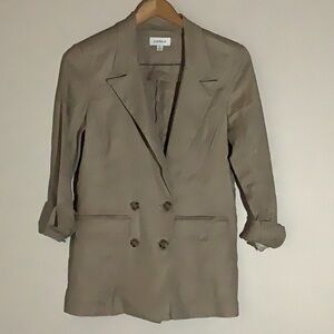 Evereve women’s tan linen blend double breasted blazer xs